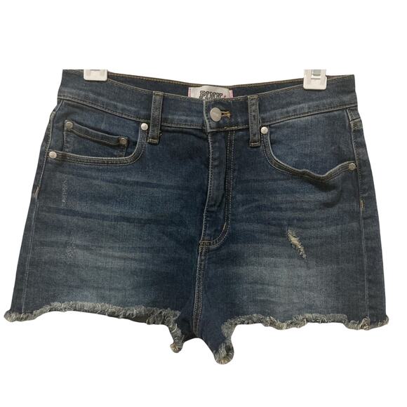 PINK VS Cut-off Jorts Blue Rinse Y2K Distressed Jean Shorts size 8 - Picture 1 of 6